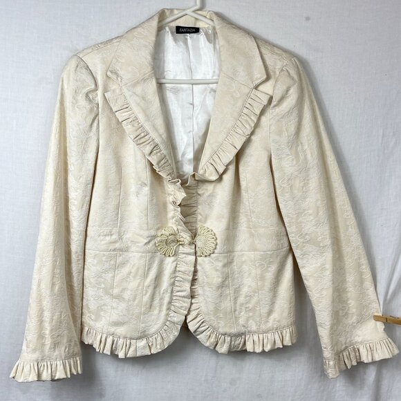 Romantic Brocade Ruffle Blazer Jacket Womens Large Kawaii Coquette Victorian - Picture 1 of 11